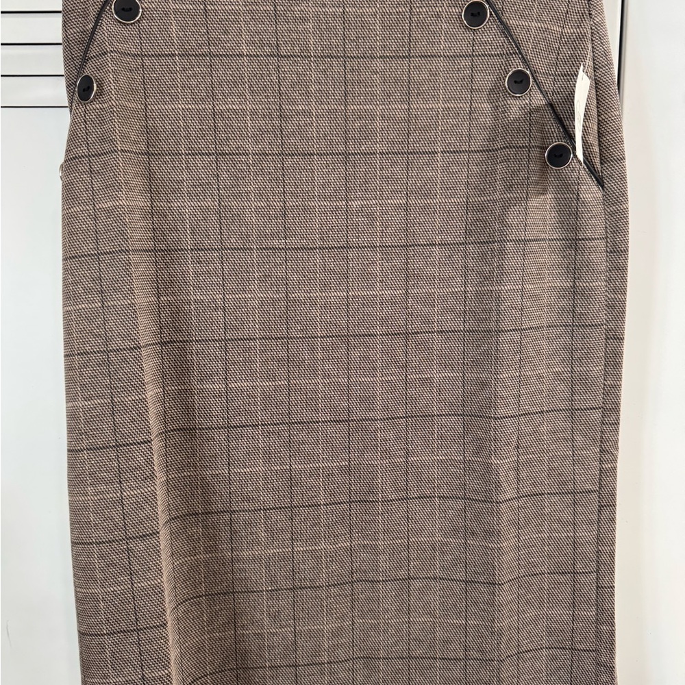 Cato Brown Plaid Pencil Skirt with Button Accents